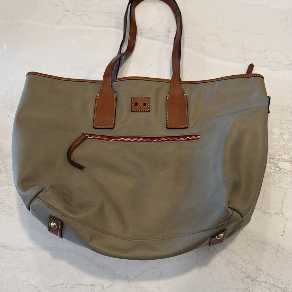 Dooney & Bourke Nylon Wayfarer Tote in Taupe W/Vacchetta Leather Trim